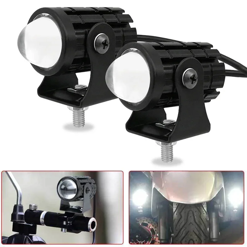 2Pcs Motorcycle LED Spotlight Headlight Fog Lights High Low Beam White Driving Spot Work Lamp fit For Trucks SUV Off Road Cars