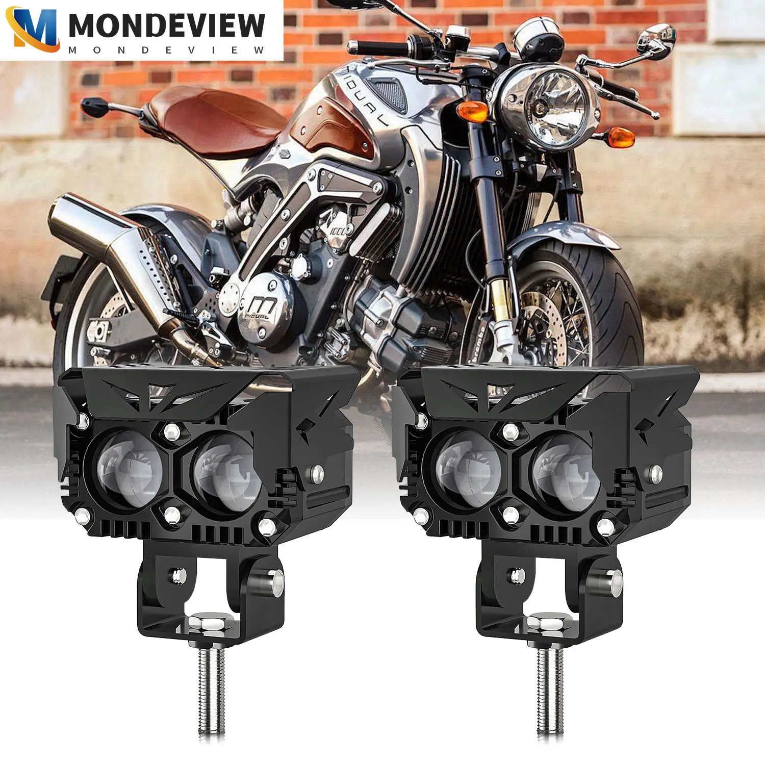 

MONDEVIEW M2 Dual Lens Motorcycle Spotlight 6000K White 180W 18000LM High Brightness Suitable for Jeep Trucks Pickups SUV ATV