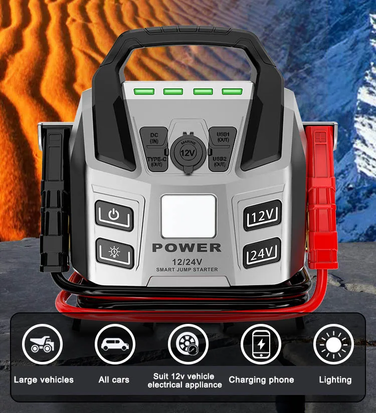 6000A 12V Jump Vehicle Battery Flashlight Bank Jumper Car Mini Power Pack LED With LED Flashlight Emergency Rescue Heavy Duty