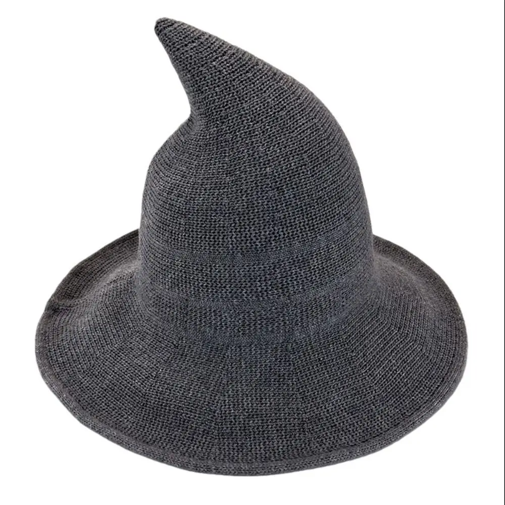 Fashionable Wool Knit Halloween Witch Hat Solid Color Pointed Design Pointed Hat High Quality Foldable Party Hat Halloween Party 5