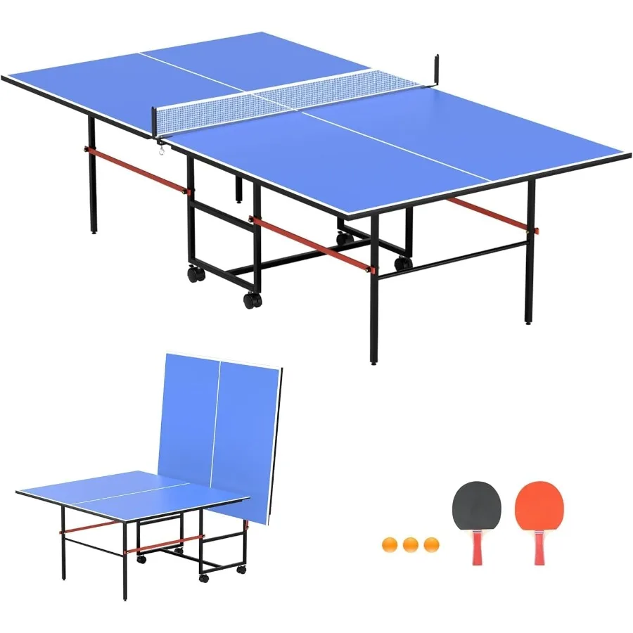 

Portable Mid-Size Foldable Ping Pong Table with Net 2 Paddles 3 Balls Indoor Outdoor Table Tennis Set Compact Design for Family