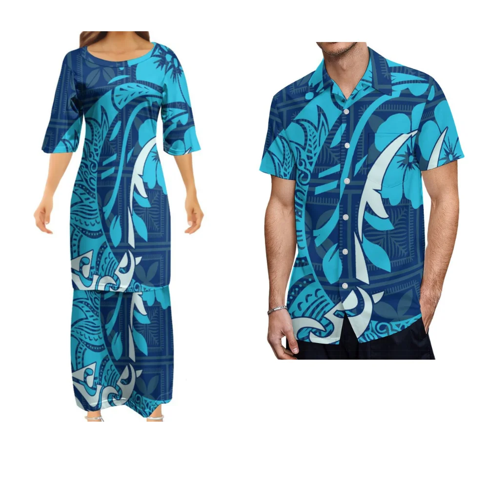 

Hawaii Fiji Samoa Islands Clothing Polynesian Pattern Custom Couple Suit For Women Puletasi Men Shirt Casual Suit 2024 Dress