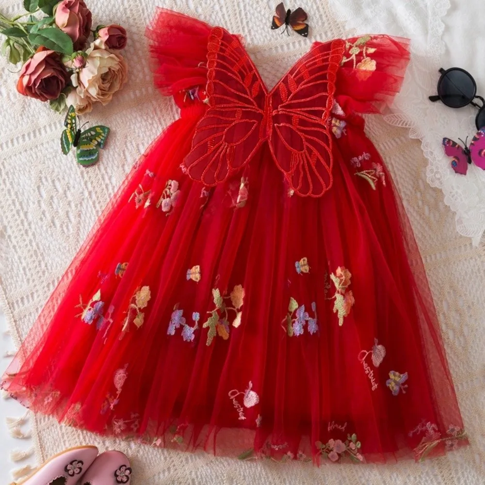 Gifts Polyester Girl Tulle Dress Snap Closure Sleeveless Infant Romper Dress Butterfly Wing Photo Outfit Summer Wear