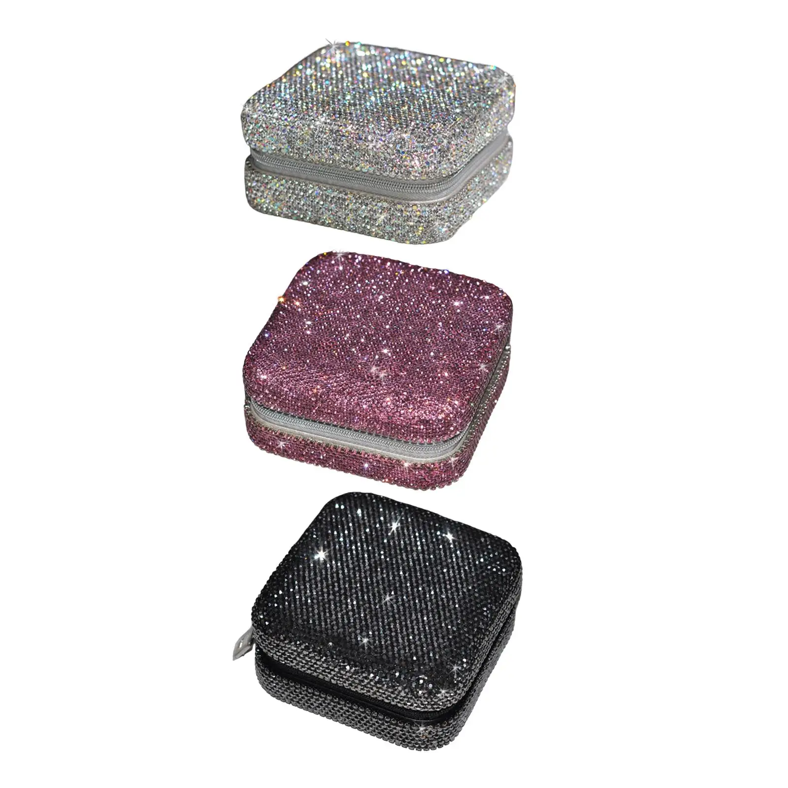 Crystal Diamond Jewelry Storage Box with Mirror Two Layer Easy to Carry for Travel Necklaces