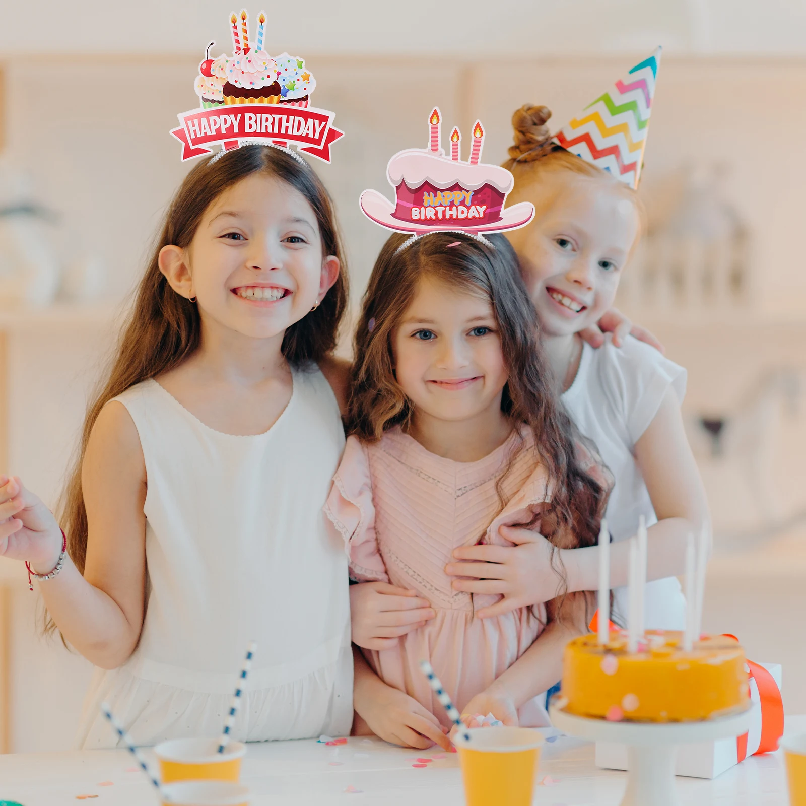 

6Pcs Birthday Headbands Colorful Paper Party Headpiece Hair Accessory Lively Birthday Photo Prop Festival Hairband