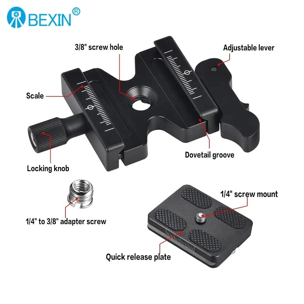 BEXIN QJ-06 Camera Tripod Quick Release Plate Clamp Double Lock Mount Adapter Plate Clamp for Arca Swiss Camera Tripod Ball Head