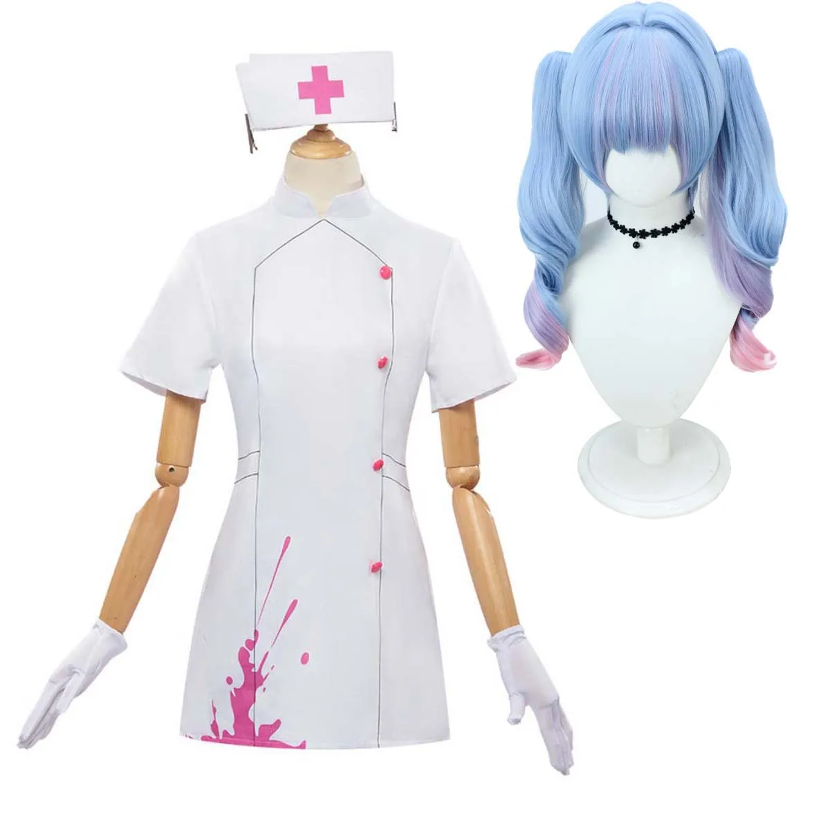 

Women Halloween Party Bunny Girl Rabbit Hole Sexy Nurse White Uniform Costume Or Wig