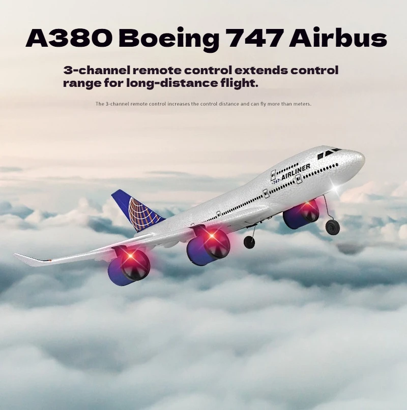 Remote Control A380 747 Fixed Wing Foam Aircraft Three Channel High Toughness Impact Resistance Hand Throwing Glider Toy Gift