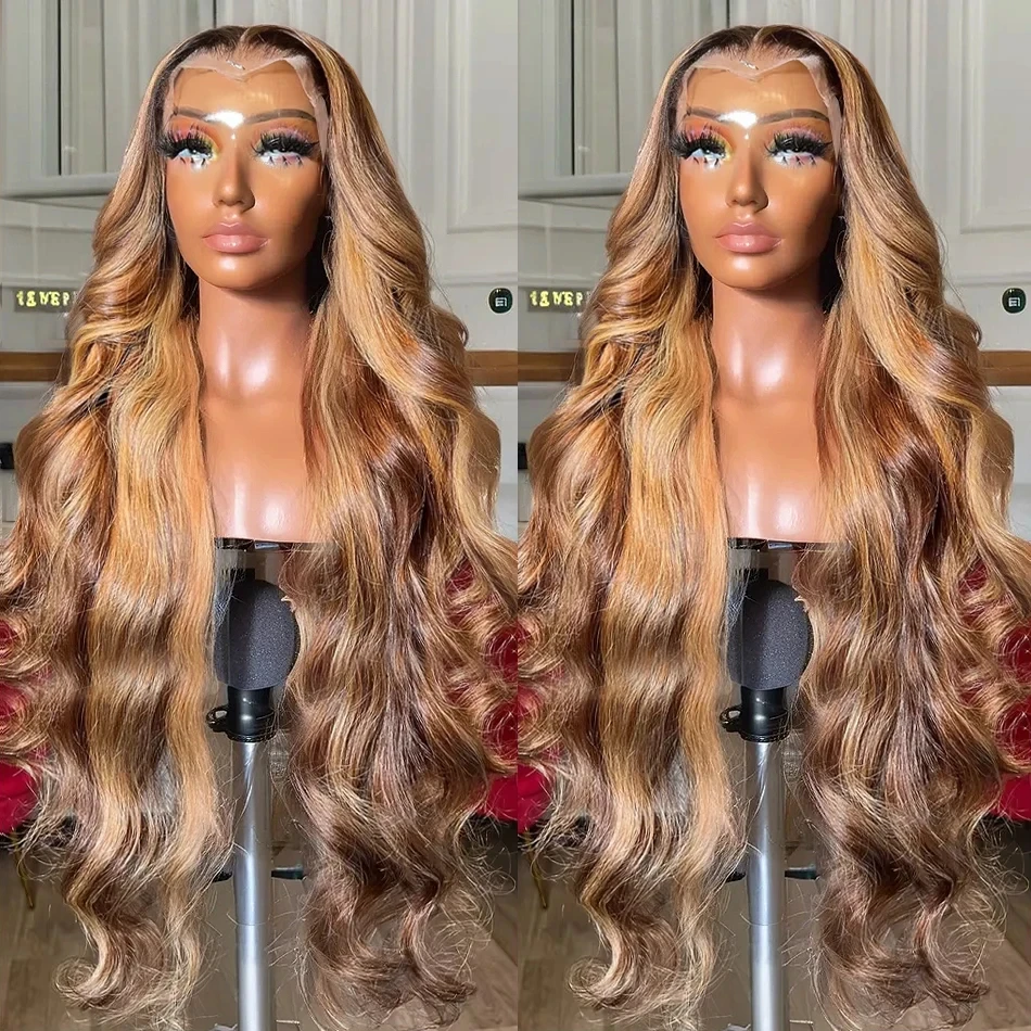 4/27 Highlight Colored Wig 13x6 Lace Front Human Hair Wig Brazilian Body Wave Remy HD Lace Frontal Wig For Women 180% Preplucked