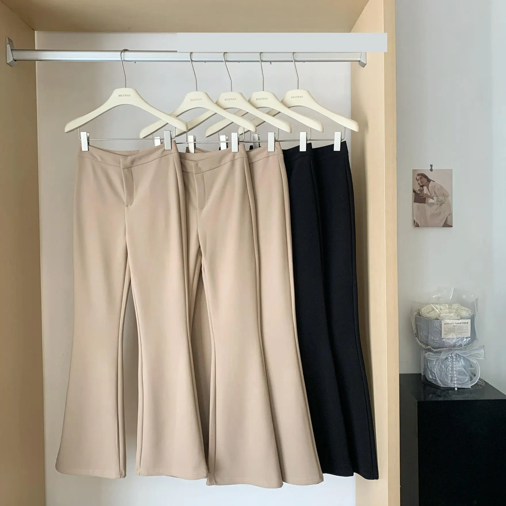 

Women's Elegant High Waist Elastic Flare Long Pants Lady Streetwear Slim Full Length Boot Cut Pants
