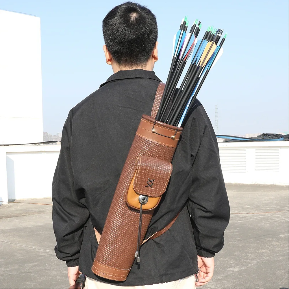 Cowhide Archery Arrow Quiver Shoulder Back Bag Large Capacity Adjustable for Left Right Hand Bow Hunting Shooting Accessories