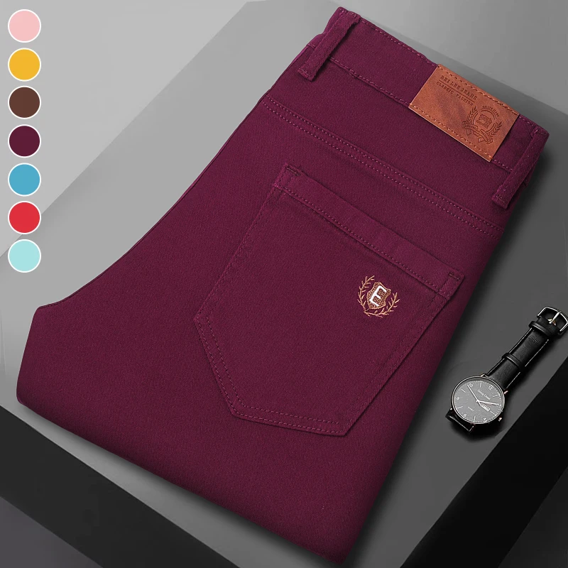 

Новые мужские повседневные джинсы: модные корейские эластичные хлопковые однотонные джинсовые брюки, молодежный тренд, зауженные прямые штаны