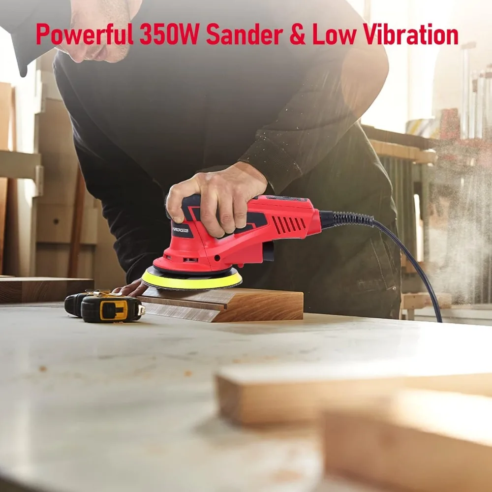 Electric Random Orbital Sander, Brushless Motor,Powerful 350W & Low Vibration Palm Sander,10000 RPM Variable Speed,6-Inch For Wo