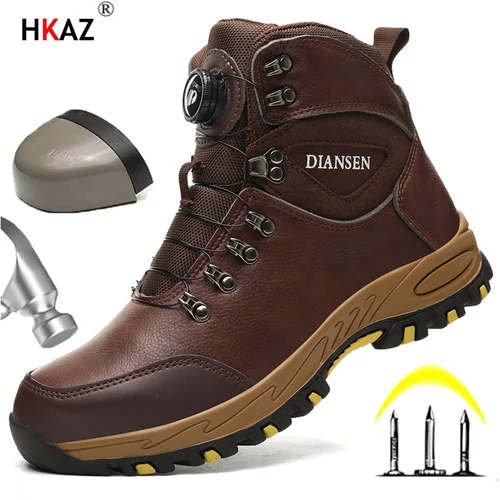 Imagen 1 del producto Zapatos de seguridad con botón giratorio, zapatillas de trabajo para hombre, zapatos indestructibles, zapatos protectores a prueba de pinchazos, botas de trabajo, botas tácticas