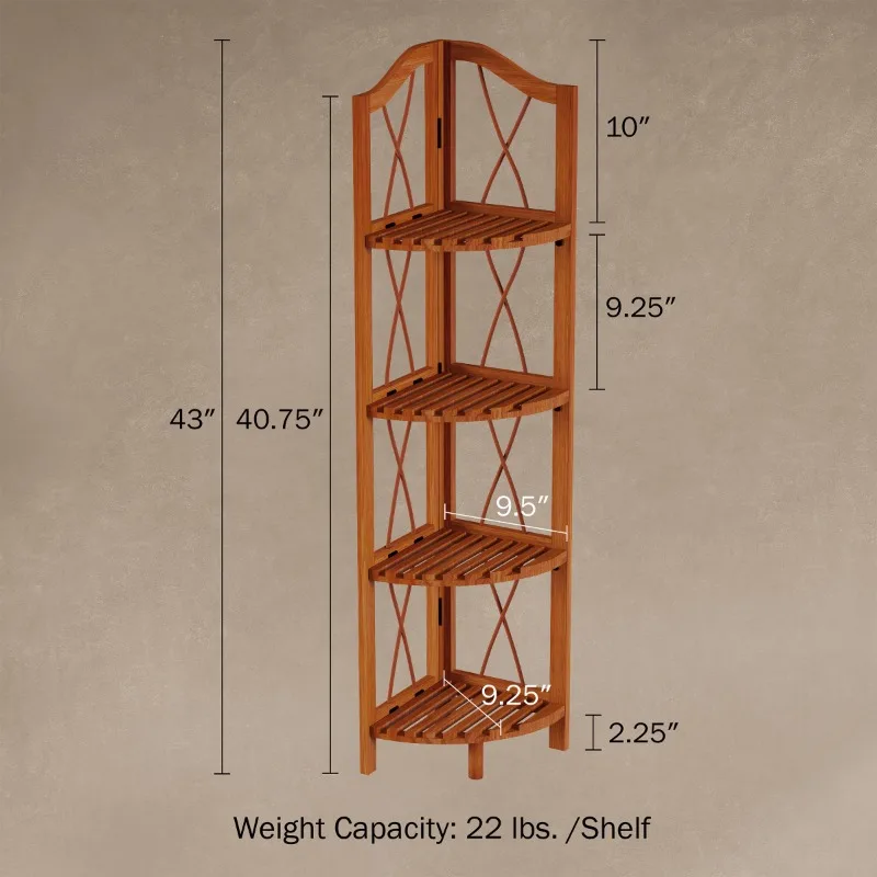 Home 4-Tier Wooden Folding Corner Bookshelf for Small Tight Spaces,for Living Room, Bedroom,