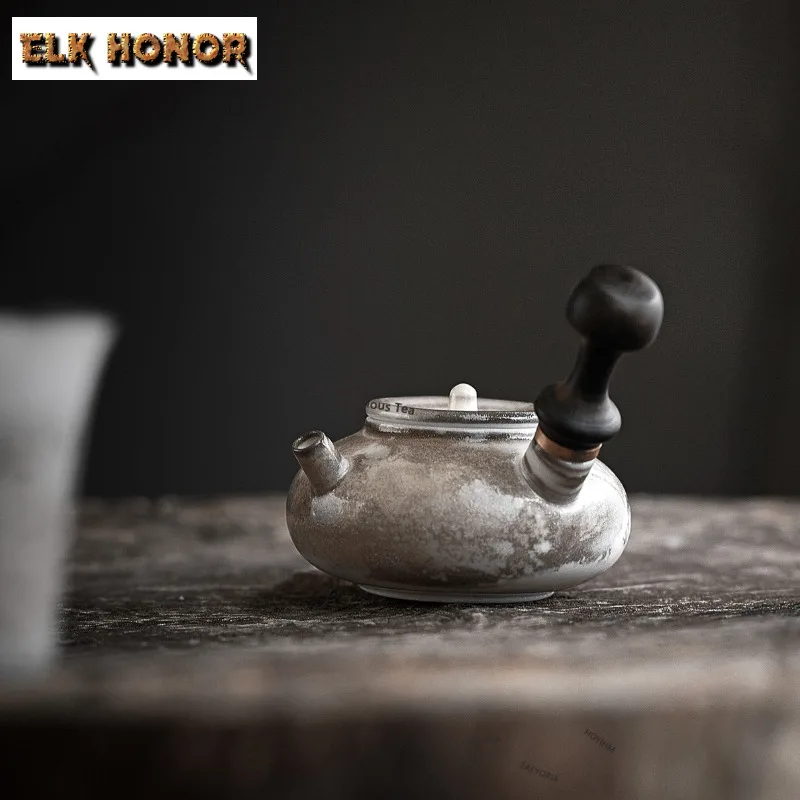 90ml Ink-painted Wood-fired Side-handle Teapot Retro Tea Infuser Pot Tea Making Kettle with Filter Tableware Supplies Collection