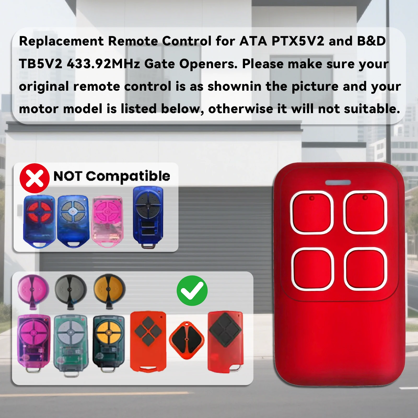 Roll A Door for B&D Tritran TB5 433mhz Garage Door Remote BND TB5V2 for B&D SDO-4V1 3V1 CAD 2V1 1V2 P Roller Garage Door Motor