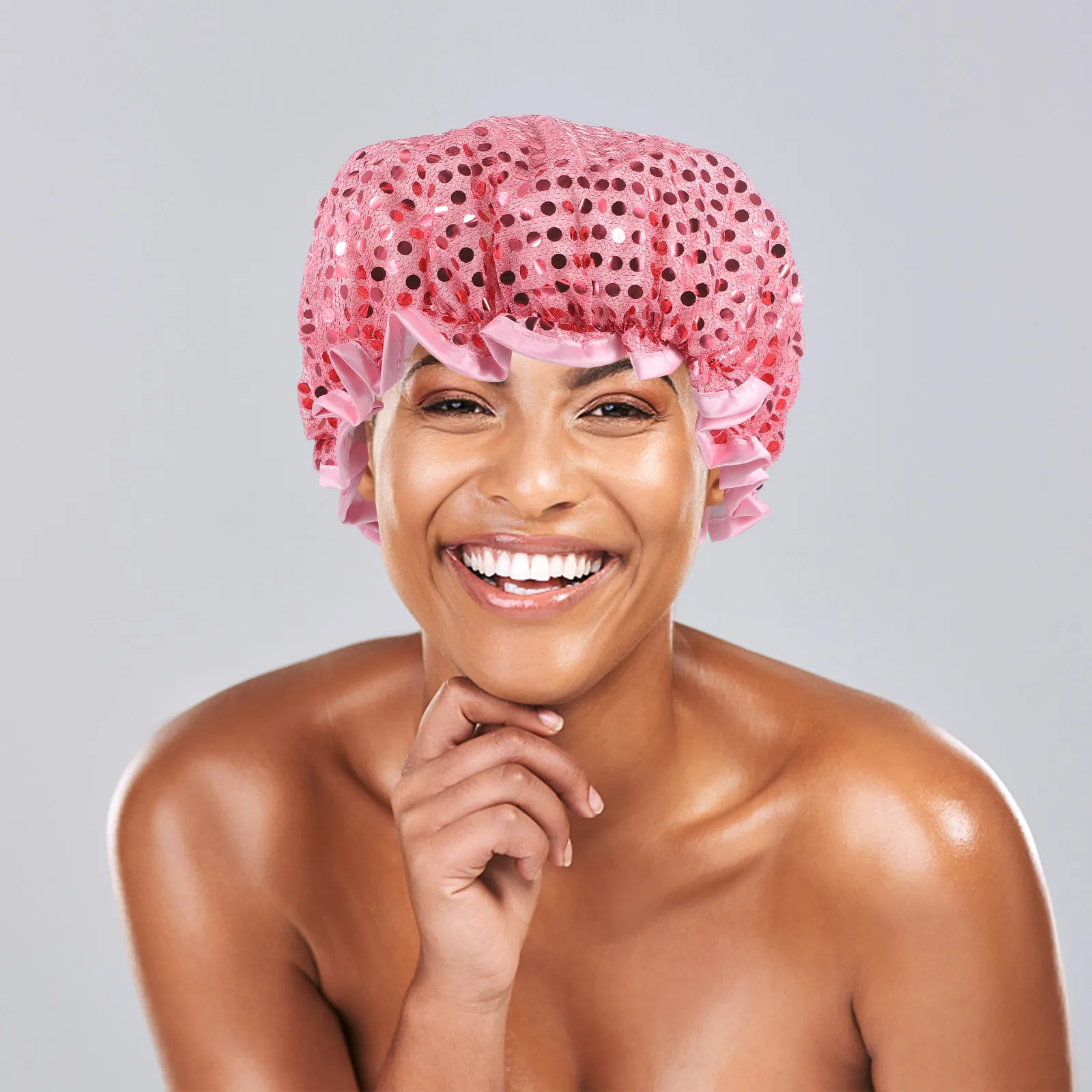 Sequin Waterproof Shower Cap Large Size Bath Hat Reusable for Women Men Protecting Natural Hair Braids Styling Shower Bonnet