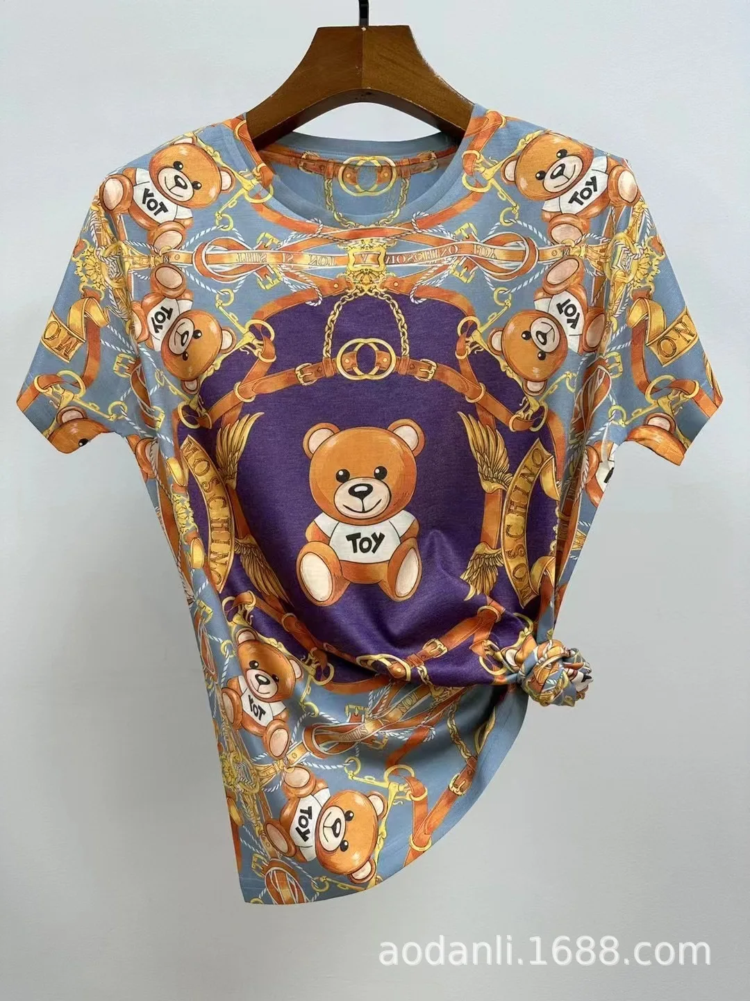 2024 Bear Printed T Shirts Women Clothes Vintage Style Casual Cartoon Pattern Short Sleeve Tops Camisetas De Mujer Para Verano