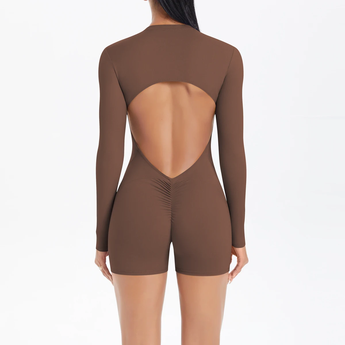 Sport-Shapewear für Damen, kurzärmeliger Einteiler mit Reißverschluss, atmungsaktiver, schnelltrocknender Sport-Yoga-Bodysuit – Detail 11