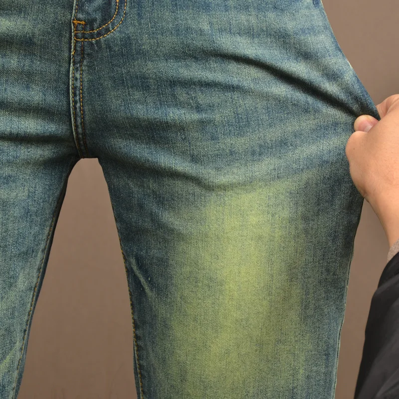 Summer thin denim shorts men's trendy brand stretch slim fit fashionable retro green washed casual five quarter pants