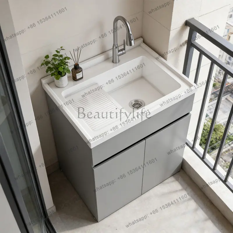 

Balcony laundry cabinet integrated basin with rubbing board small apartment household sink slot