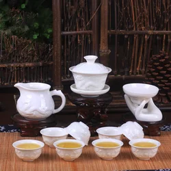 W nowym stylu biały porcelanowy zestaw do herbaty, ceramiczny TeaSet, filiżanka do herbaty, chiński zestaw do herbaty Kung Fu, zestawy do picia kawy, 1 gaiwan 8 filiżanek