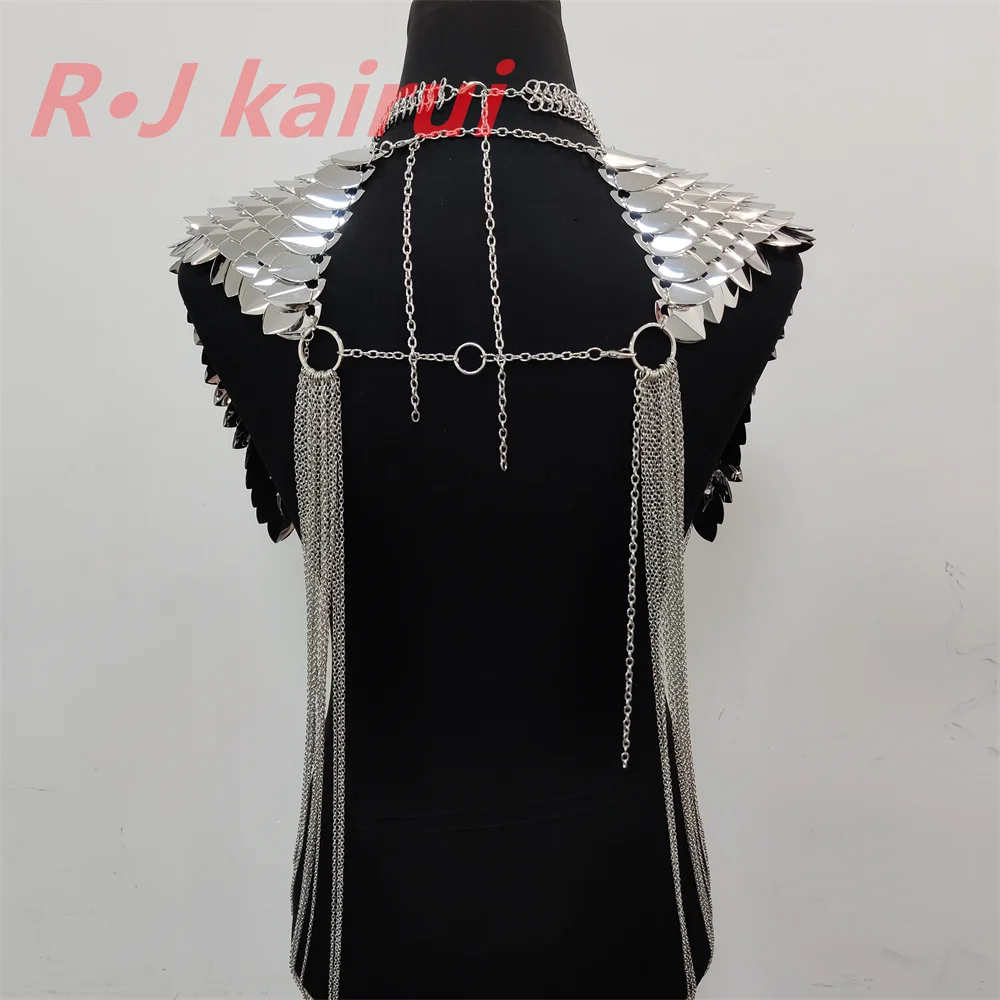 RJ New Style Mermaid Fish Scales Neck Chains Layers Chainmail Shoulder Dragon Scales Jewelry 2 Colors