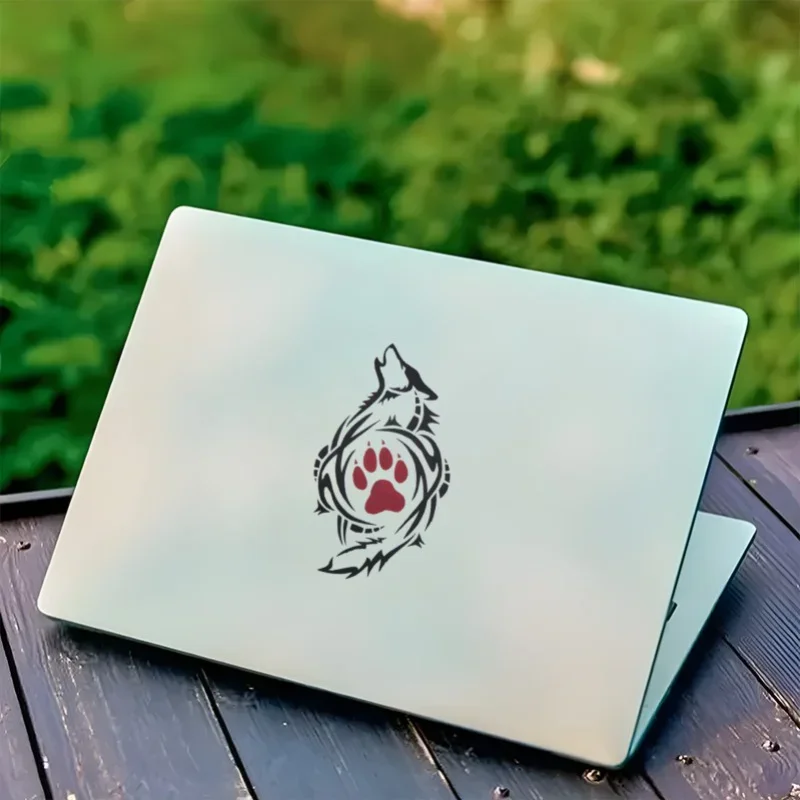 1PC "Wolf Tribal Design Car Sticker, Red Paw Print Decal, Unique Car Accessory for Personalization, Artistic Auto Decor"