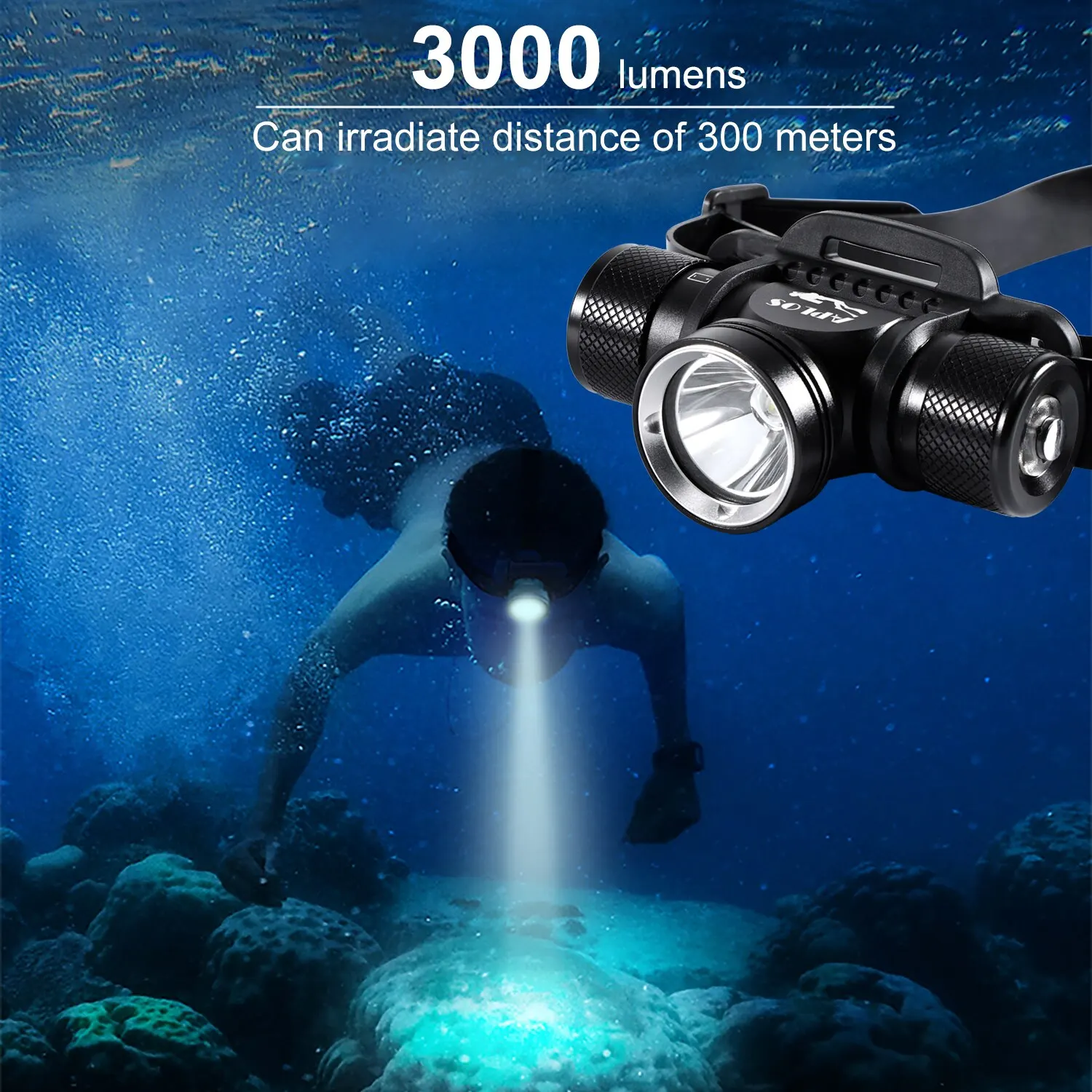 APLOS H900 LED Rechargeable Headlamp 3000LM IPX8 Waterproof Super Diving Headlamp 21700 Torch Underwater Scuba Head Flashlight