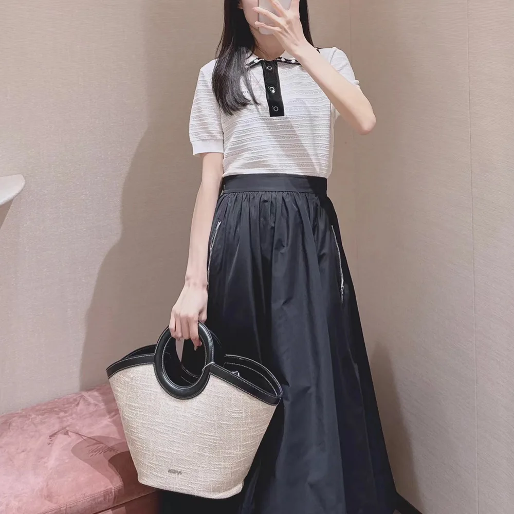 

Sweet Sle Color Blo Collar ort Sve Knitted irt White Top for Women Summer New Arrival Thin Quali Polyester Material