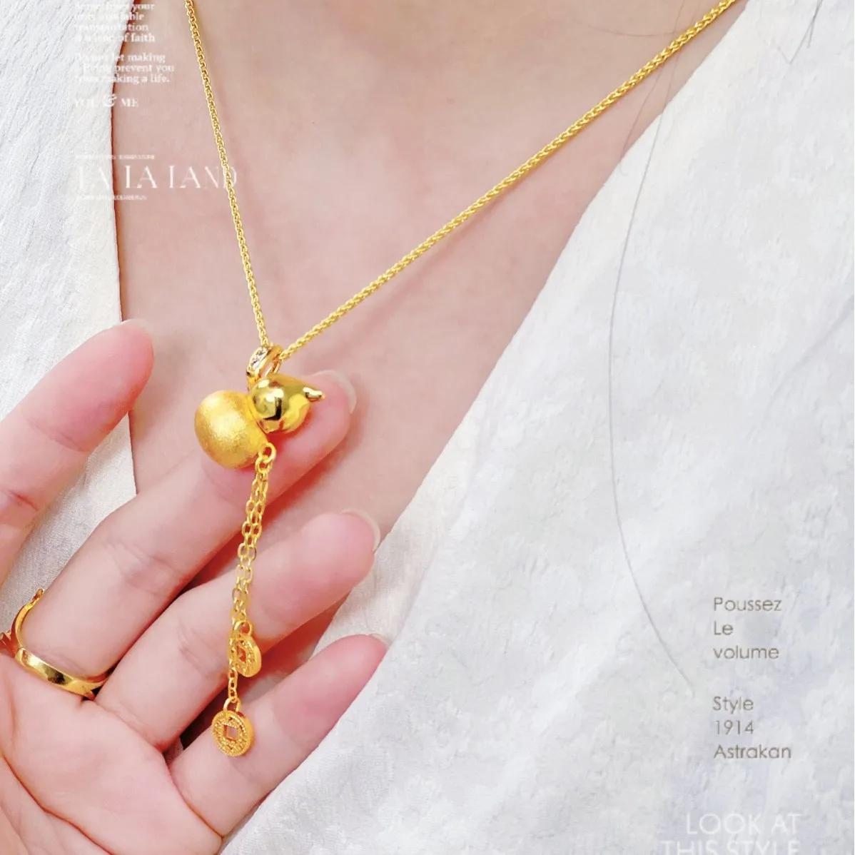 

Роскошная женская цепочка на ключицу с подвеской в виде тыквы из чистого золота 24K 9999 пробы