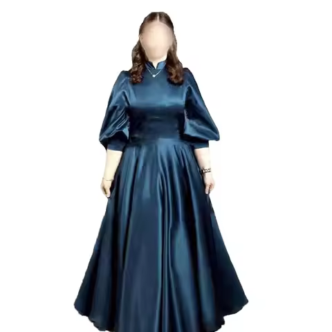 Elegant A-line/Princess Mother of the Bride Dress High Neck Balloon Sleeve Wedding Party Gown for Women Long Satin Evening Dress