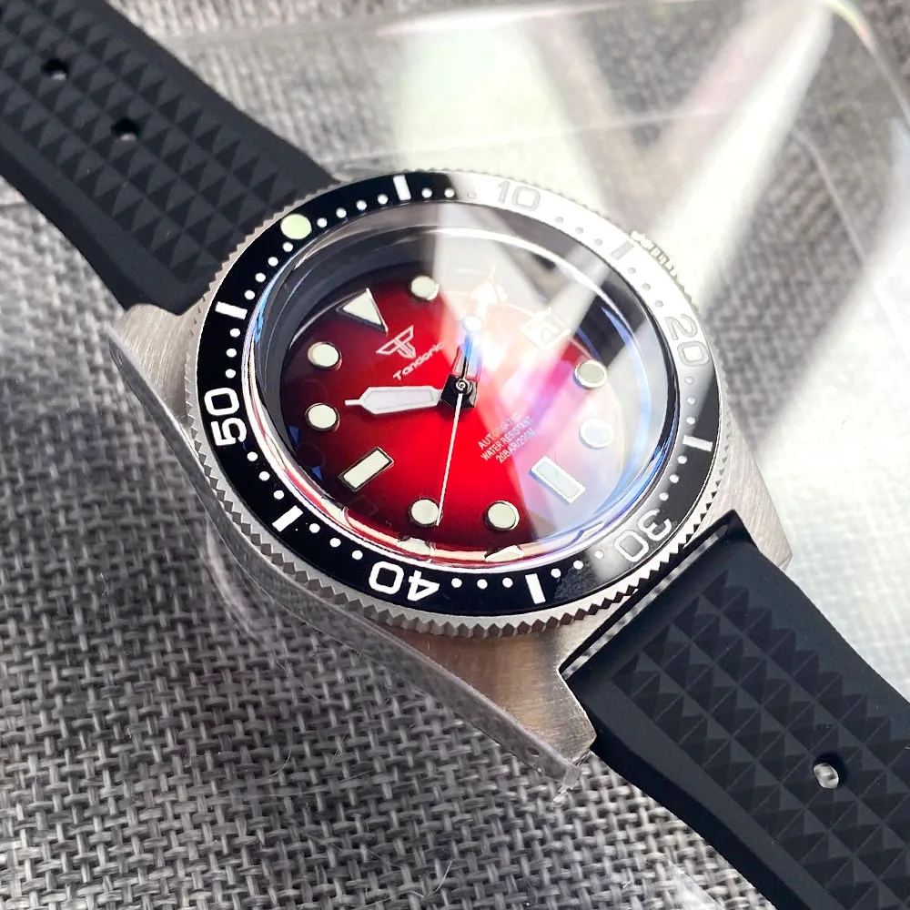 Tandorio Red Blue Sunburst Dial 41mm 300M Waterproof Diver 62MAS NH35A Automatic Men Watch AR Coating Sapphire 120 Click Bezel