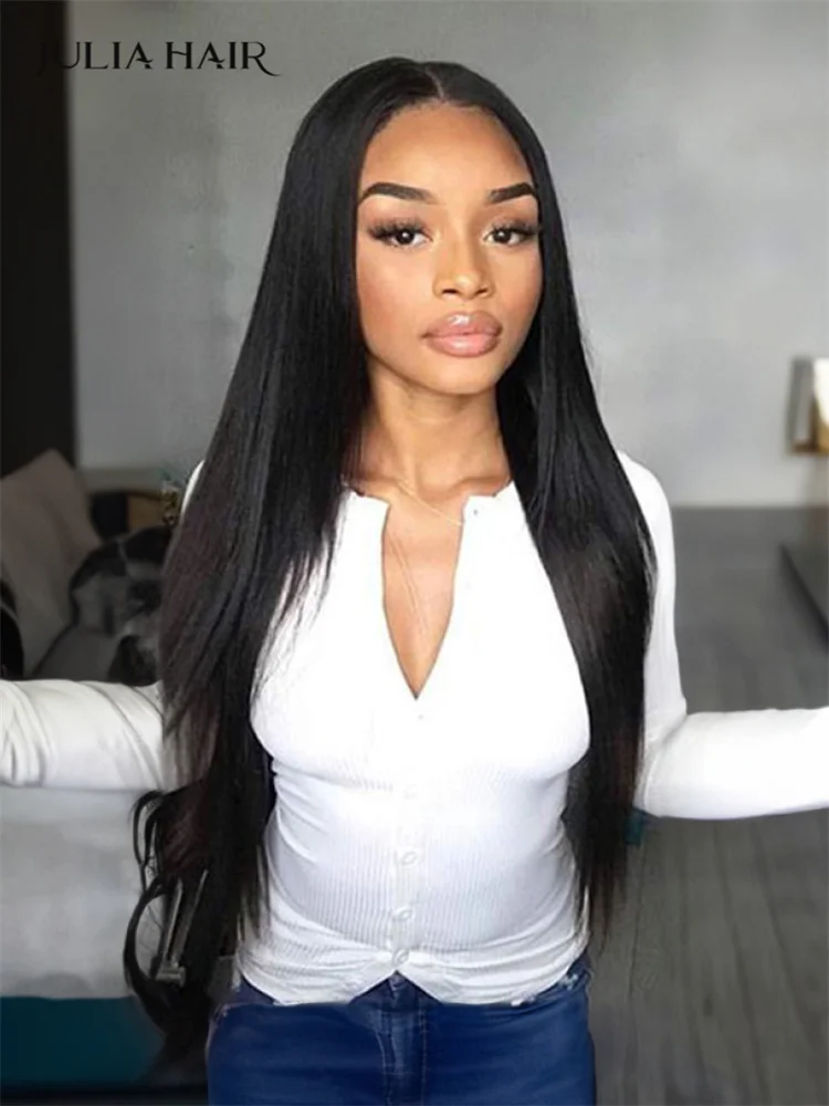 جوليا الشعر البرازيلي حريري مستقيم غلويليس شعر مستعار قبل كل شيء عقدة صغيرة 13x4 الدانتيل أمامي باروكة من شعر طبيعي جاهزة للارتداء