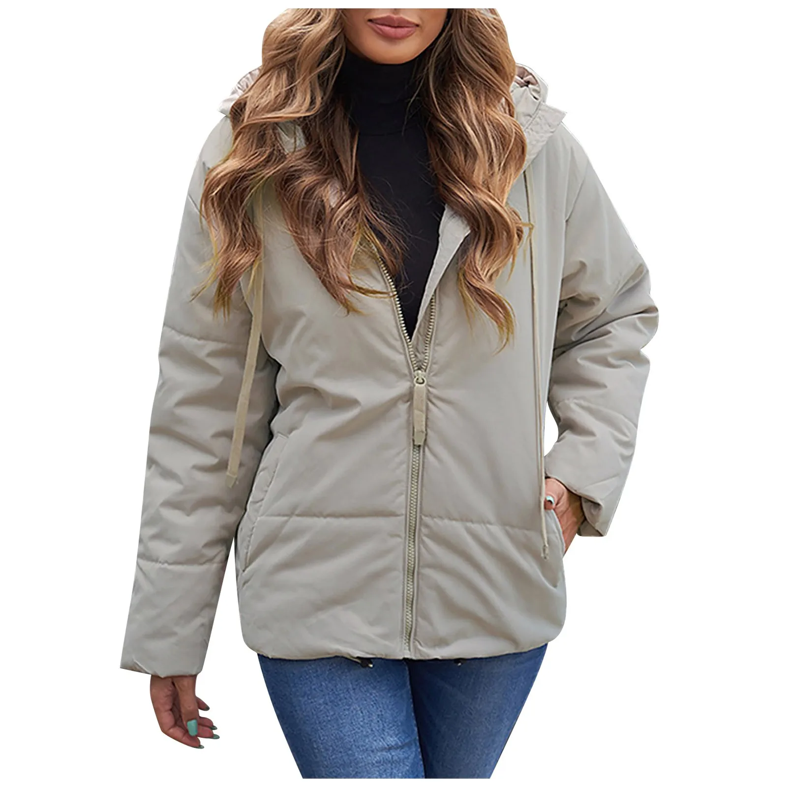 Women's Casual Jacket Coat Full Zipper Hooded Jacket Warm Soft Drawstring Womens Puffy Jackets Women Coats And Jackets