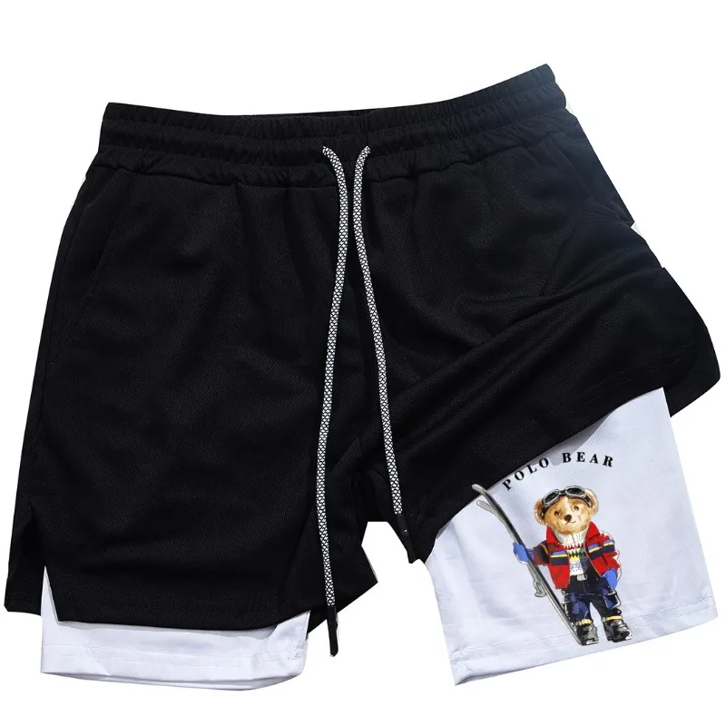 بنطال رياضي للجري 2 في 1 مزدوج الطبقات للرجال، مريح، مسامي، سريع الجفاف للياقة البدنية #1