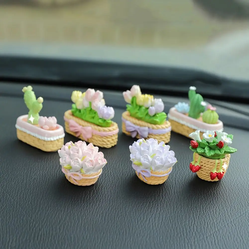 Cute Flower Pot Car Interior Ornaments Creative Cartoon Car Center Console Decoration Resin Desktop Ornament