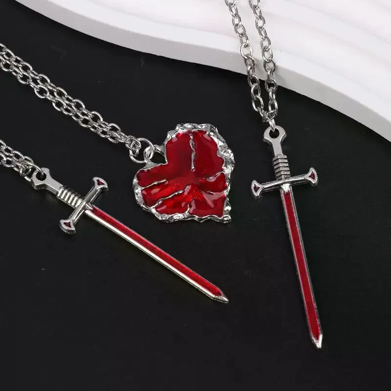 Fashionable And Beautiful Simulate Sword Heart Necklace Set Elegant Men And Women Sweater Chain Collarbone Chain Couple Gift
