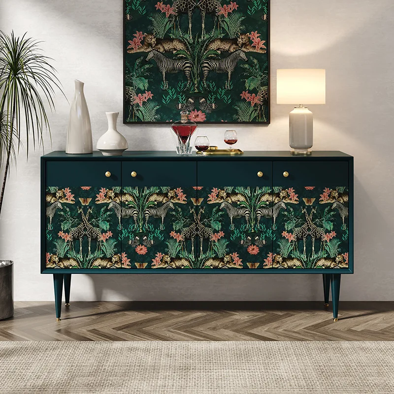 

American painted dining side cabinet light luxury living room wall decorative cabinet hand painted furniture French solid wood