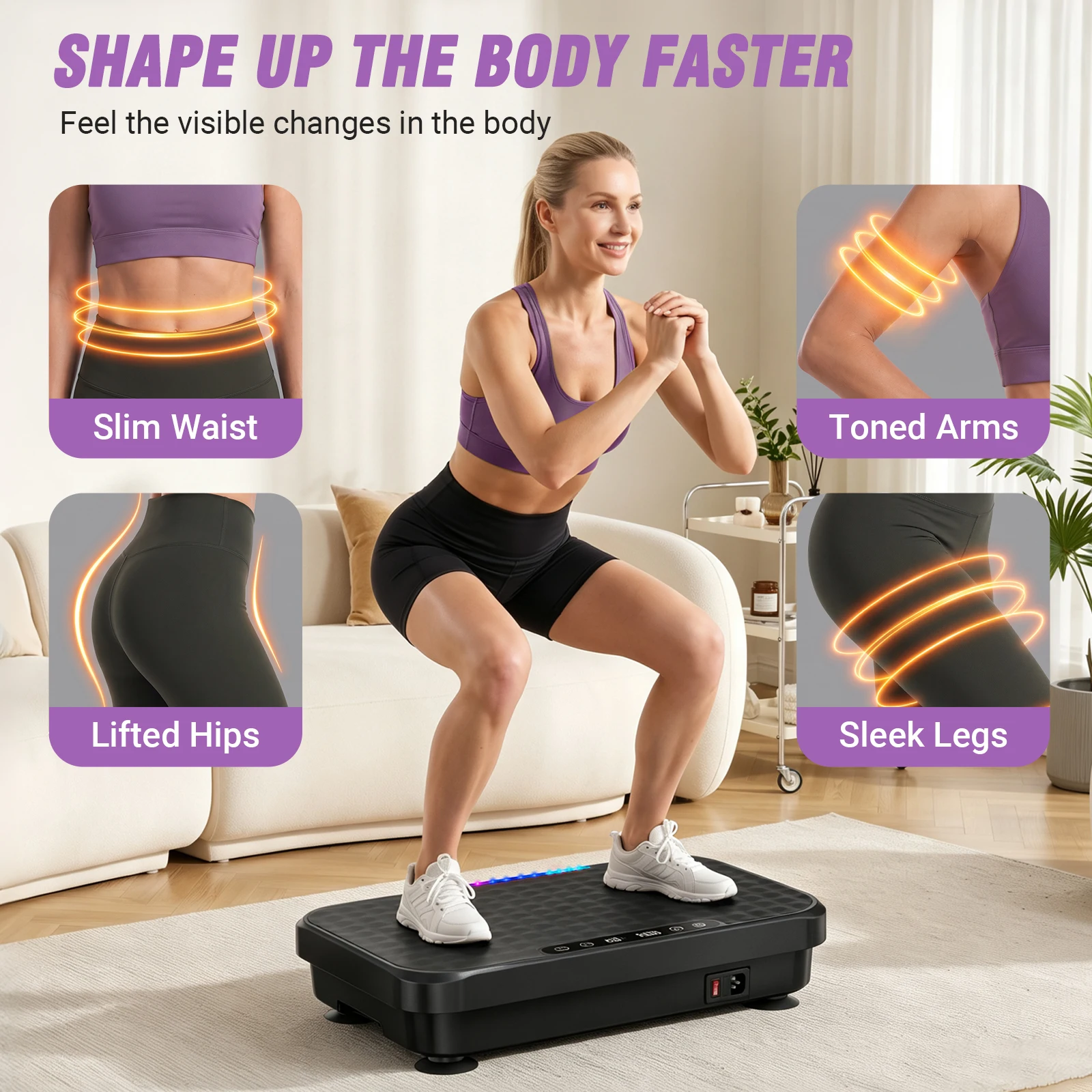 Vibration Plate Exercise Machine 200 Speed Levels 10 Preset Modes Full Body Vibration Trainer, with Bluetooth Music & LED Ambient Light Home Workout Equipment for Weight Loss Toning Shaping