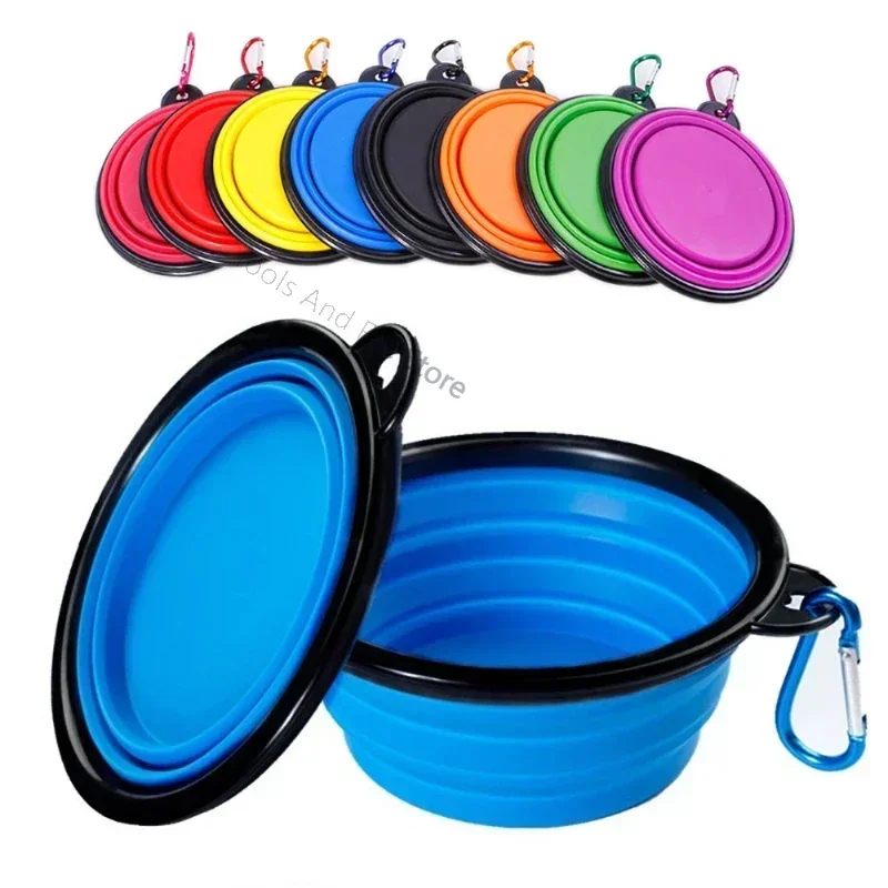 Cuenco plegable de silicona para mascotas, contenedor de comida portátil para cachorros, alimentador plegable para acampar al aire libre, accesorios para perros, 350ML