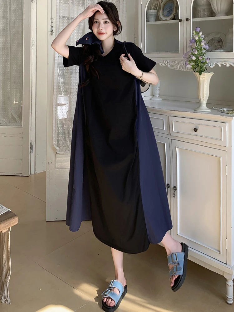 فستان صيفي NYFS 2025 على الطراز الكوري للنساء فضفاض مقاس كبير مكون من قطعتين فستان طويل رداء Elbise #5