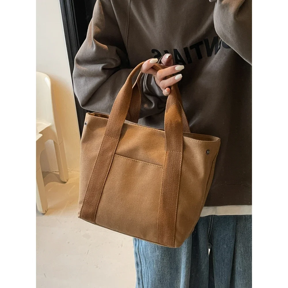 المرأة حقيبة قماش قنب بسيطة اليابانية عادية كل مباراة سستة سعة كبيرة باليد حمل الحقائب التسوق اليومي تخفيف حقائب اليد