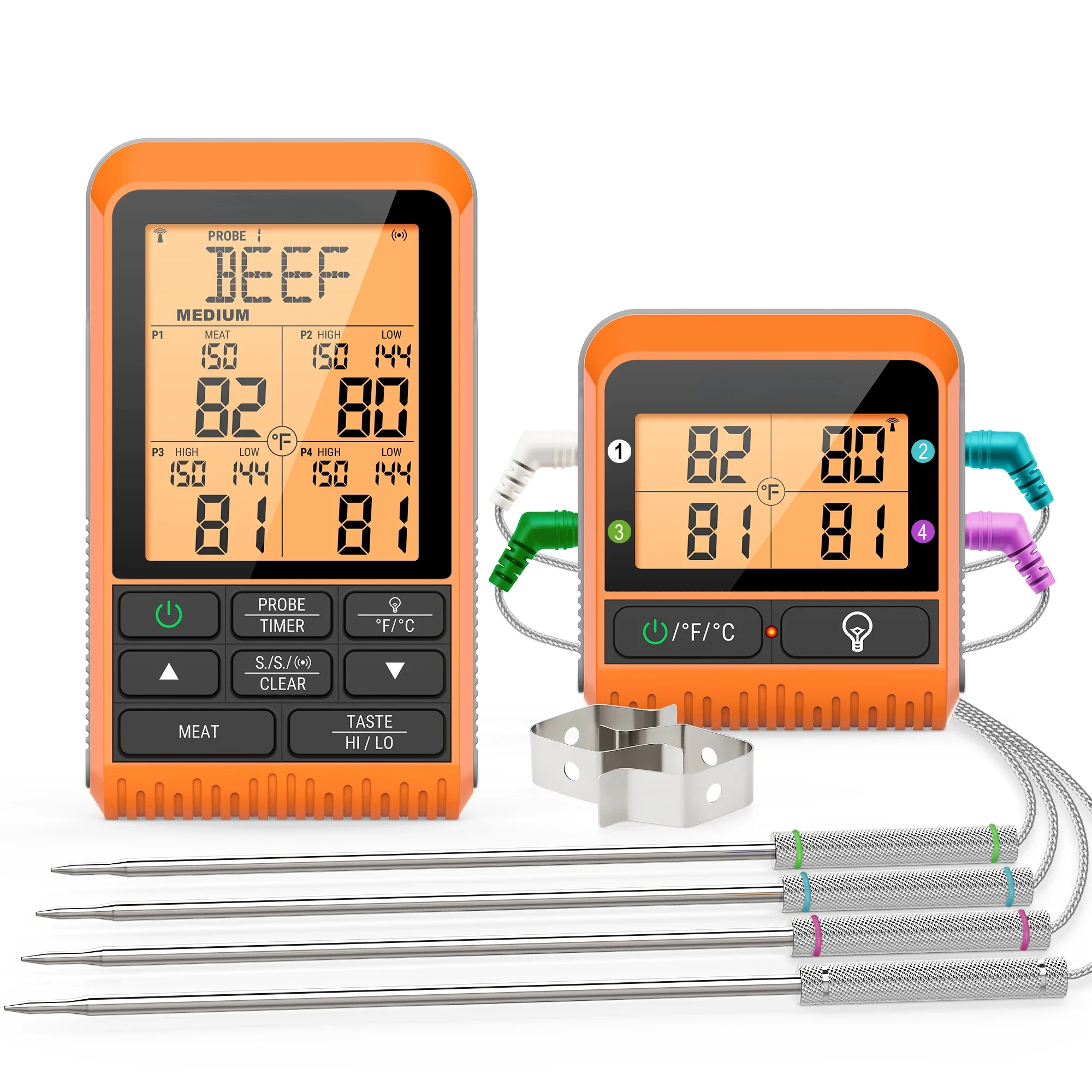 

TP829 Digital 300M Wireless Oven Meat Thermometer with 4 Meat Probes and Timer Backlight Function for Kitchen Cooking