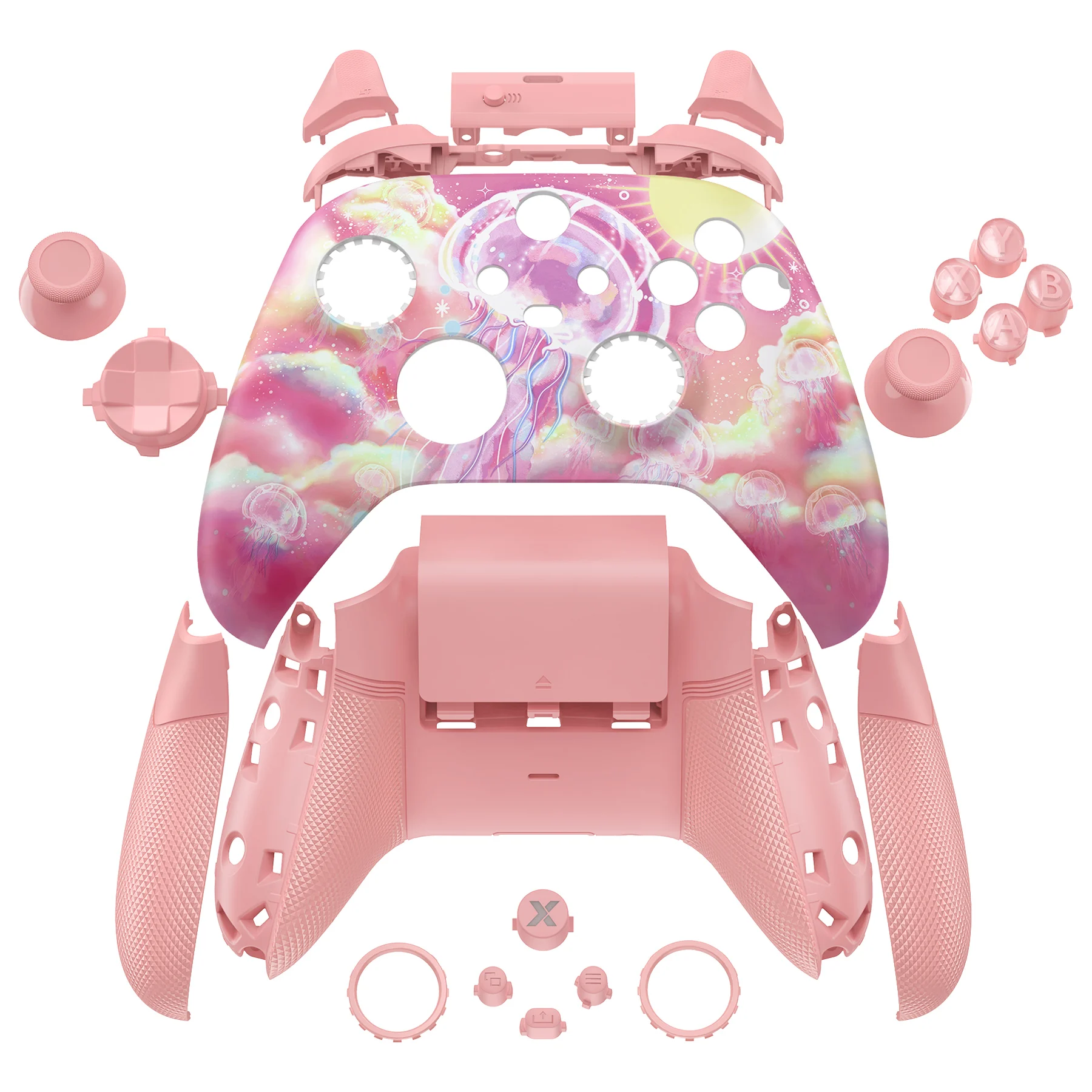 eXtremeRate For Xbox Core Controller Rubberized Full Set Shell & Buttons & Handles & Backplate Case - Pinky Jellyfish Heaven
