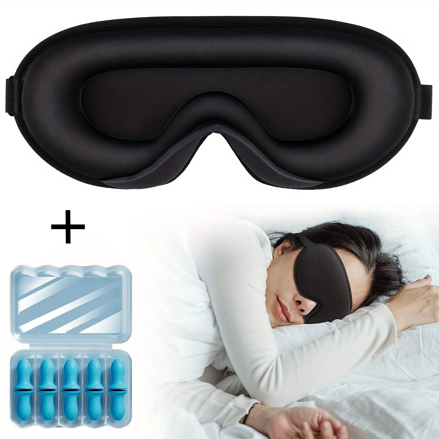 

3D Sleep Mask With Noise Ear plug, Unisex Blackout, Protects Eyelashes, Adjustable Strap, Travel Plane Work Eye Mask