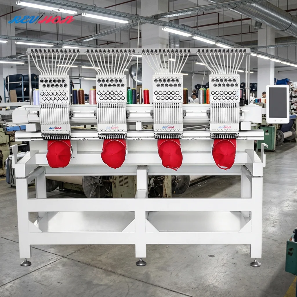 REVHON A15 4-Head Automatic Computerized Cap Embroidery Machine 1000 RPM 110V New Home & Garment Use
