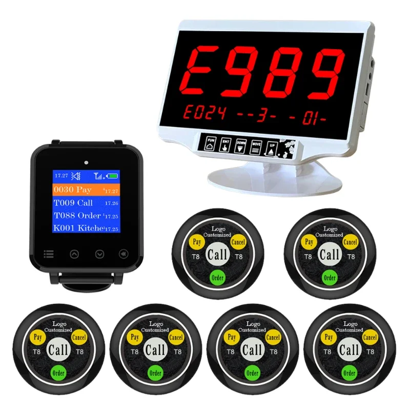 waiter call button Service Calling system with  pagers screen watch