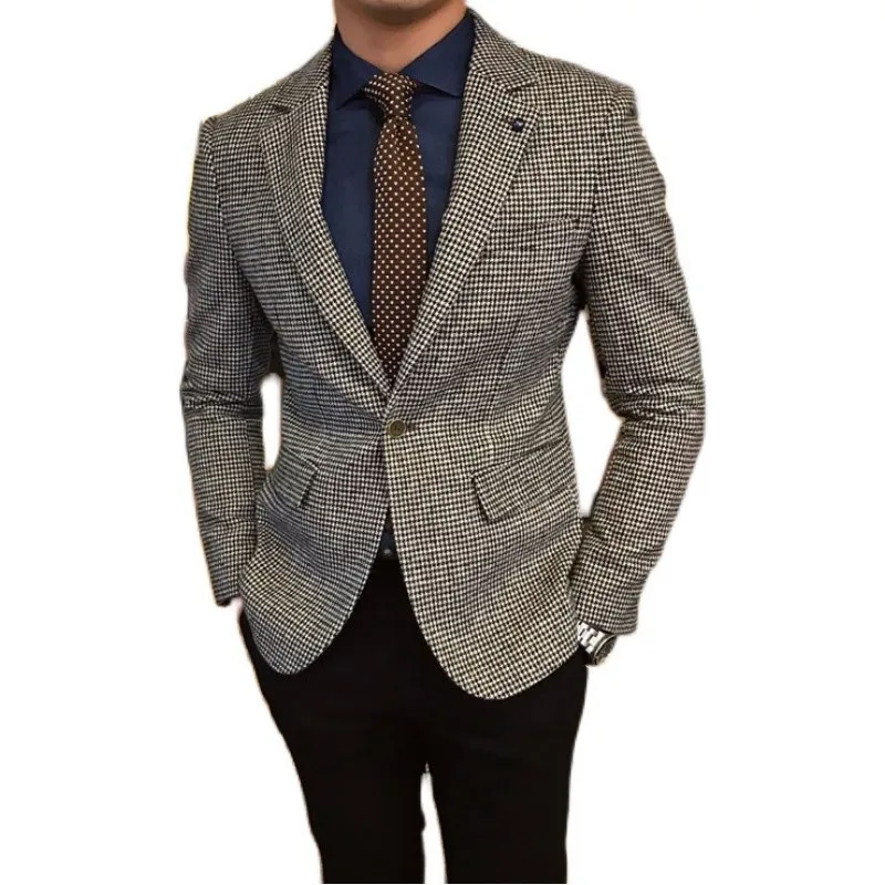 Spring and Autumn Wool Suit Men's Jacket Houndstooth Suit Large Size Retro Slim Business Thickened Casual Suit - Image 4